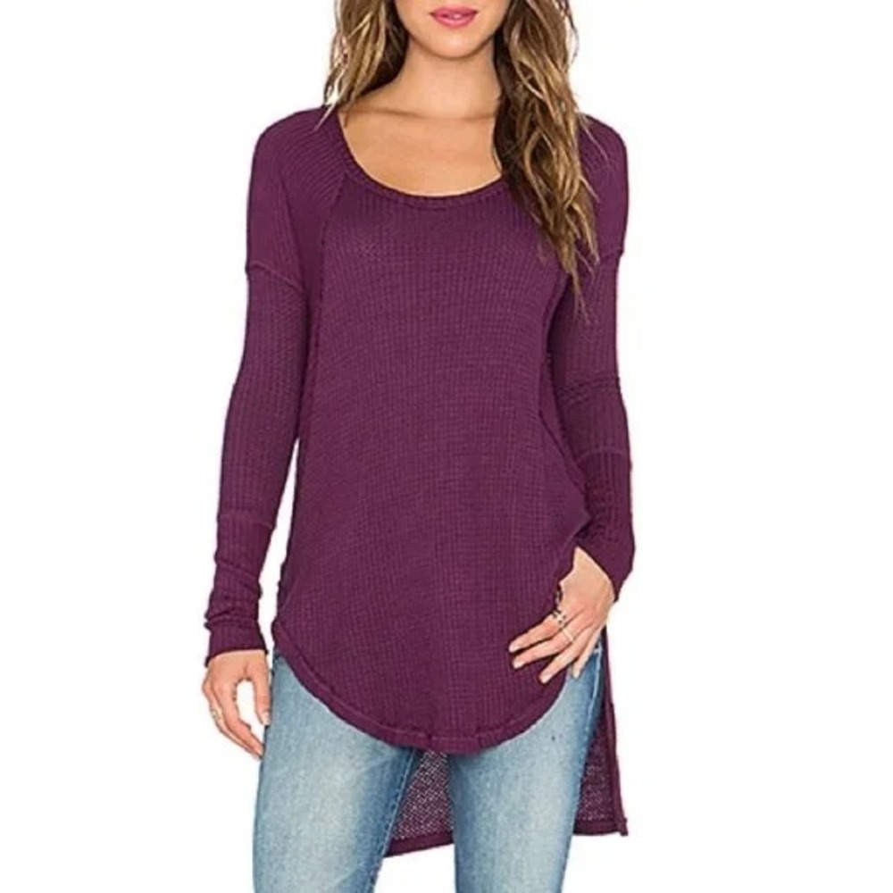 FREE PEOPLE Drippy Ventura Top Waffle Knit Thermal Purple Size XS